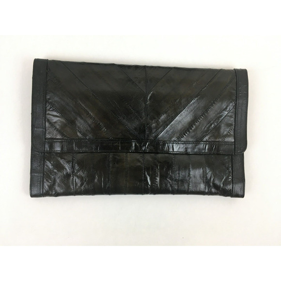 Genuine Brown Eel Skin Vintage Purse 2 zipper compartment magnetic closure - Picture 2 of 13